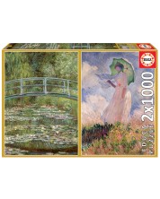 Puzzle Educa din 2 x 1000 de piese - Lacul cu nuferi, Claude Monet -1