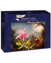 Puzzle Bluebird de 1000 piese -Cattleya Orchid and Three Hummingbirds, 1871