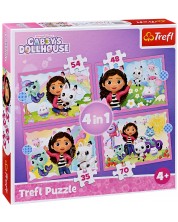 Puzzle Trefl 4 în 1 - Casa de păpuși a lui Gabby