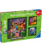 Puzzle Ravensburger din 3 x 49 de piese - Maincraft Biomes