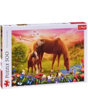 Puzzle Trefl din 500 de piese - Cai pe câmpuri