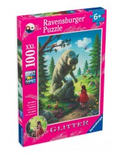 Puzzle cu brocart Ravensburger din 100 XXL de piese - Scufița Roșie și Lupul -1