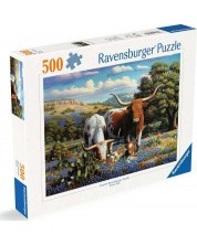 Puzzle Ravensburger din 500 de piese - Familia Beautiful Longhorn  -1