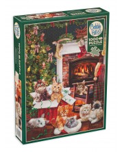 Puzzle Cobble Hill din 1000 de piese - Pisicuțe de Crăciun