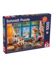 Puzzle Schmidt din 1000 de piese - Pisoiasi pe masa -1