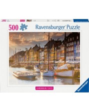 Puzzle Ravensburger din  500 piese - Apus de soare la Copenhaga -1