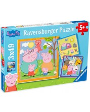 Puzzle Ravensburger din 3 x 49 de piese - Familia si prietenii lui Peppa