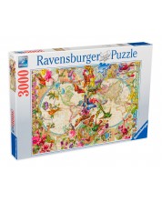 Puzzle Ravensburger din 3000 de piese - Harta lumii cu flora și fauna -1