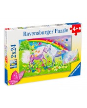 Puzzle Ravensburger din 2 x 24 de piese - Cai cu curcubeu -1