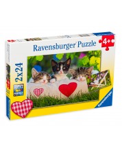 Puzzle Ravensburger din 2 x 24 de piese - Pisoi adormiti -1