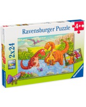 Puzzle Ravensburger din 2 x 24 de piese - Dinozauri, specia 2 -1