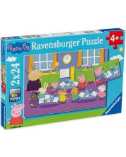 Puzzle Ravensburger din 2 x 24 de piese - Peppa Purcelusul la scoala