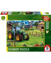 Puzzle Schmidt de 1000 de piese - Pășune alpină cu tractorul John Deere 6120M  -1
