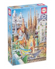 Puzzle Educa de 1000 piese mini - Colaj, cladirile lui Gaudi, miniatura