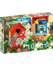 Puzzle Enjoy din 1000 de piese - Grădină cu căsuțe pentru păsări -1