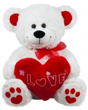Jucărie de pluș Amek Toys - Urs alb cu inimă roșie, 45 cm -1