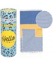 Prosop de plajă în cutie Hello Towels - Palermo, 100 x 180 cm, 100% bumbac, galben-albastru
