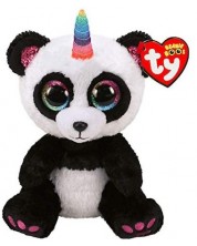 Jucarie de plus TY Toys Beanie Boos - Panda colorata Paris cu un corn, 15 cm -1