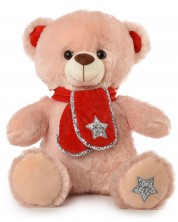 Jucărie de pluș Amek Toys - Ursuleț bej cu eșarfă roșie, 30 cm