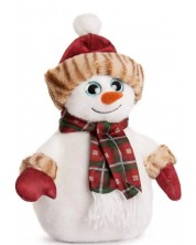 Jucărie de pluș Amek Toys - Оm de zăpadă cu pălărie roșie și eșarfă, 23 cm