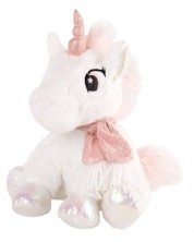 Jucărie de pluș Amek Toys - Unicorn așezat cu eșarfă roz, alb, 25 cm -1
