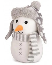 Jucărie de pluș Amek Toys - Om de zăpadă cu pălărie și eșarfă gri, 19 cm -1