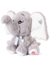 Jucărie de pluș Amek Toys - Elefant cu inimă și sunet, gri, 41 cm