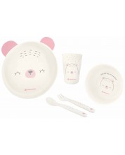 Set de hranire din plastic KikkaBoo - Bear with Me, Pink -1