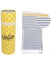 Prosop de plajă în cutie Hello Towels - Bali, 100 x 180 cm, 100% bumbac, gri-galben -1