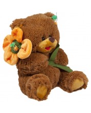 Jucărie de pluș Amek Toys - Ursuleț de pluș cu floare și botul maro, 28 cm