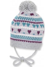 Pălărie tricotată pentru copii Sterntaler - La inimioare, 47 cm, 9-12 luni, gri