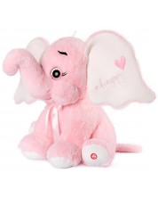 Jucărie de pluș Amek Toys - Elefant cu inimă și sunet, roz, 41 cm -1