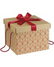 Cutie de cadou Giftpack - Auriu cu rosu, cu panglica si manere, 27 х 27 х 20 cm