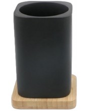 Suport pentru periuță de dinți Inter Ceramic - Ninel, 8.5 x 12.2 cm, negru-bambus -1