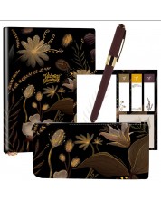 Set cadou Victoria's Journals Florals - Auriu și negru, 4 piese, în cutie