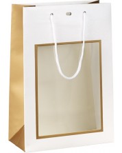 Sacosa de cadou Giftpack - 20 x 10 x 29 cm, alb si cupru, cu fereastra PVC