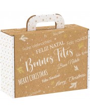 Cutie de cadou Giftpack - Bonnes Fêtes, kraft și alb, 25 x 18.5 x 9.5 cm
