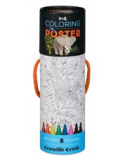 Poster de colorat Crocodile Creek - Animale din jungla, 8 creioane colorate -1