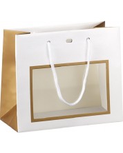 Sacosa de cadou Giftpack - 20 x 10 x 17 cm, alb si cupru, cu fereastra PVC