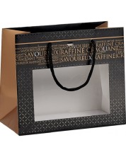 Sacosa de cadou Giftpack Savoureux - 20 x 10 x 17  cm, negru si cupru, fereastra PVC