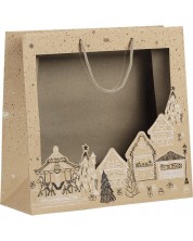 Pungă cadou Giftpack Bonnes Fêtes - Kraft, 35 cm, fereastră PVC -1