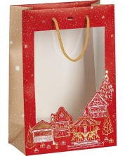 Pungă cadou Giftpack Bonnes Fêtes - Roșie, 29 cm, fereastră PVC -1