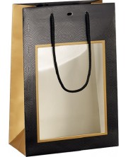 Sacosa de cadou Giftpack - 20 x 10 x 29 cm, negru si cupru, cu fereastra PVC