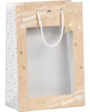 Pungă cadou Giftpack Bonnes Fêtes - Aurie, 29 cm, fereastră PVC -1