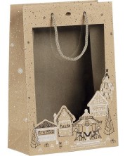 Pungă cadou Giftpack Bonnes Fêtes - Kraft, 29 cm, fereastră PVC -1