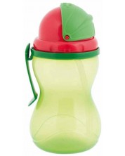 Sticlă sport cu pai, capac și clip Canpol, Verde