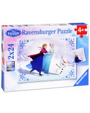 Puzzle Ravensburger din 2 x 24 de piese - Regatul de gheata - Surori pentru totdeauna