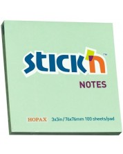 Notite adezive Stick'n - 76 x 76 mm, verde pastel, 100 file