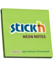 Notite adezive Stick'n - 76 x 76 mm, verde neon, 100 file