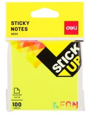 Note lipicioase Deli -  76 х 76 mm, 100 foi, neon, galben